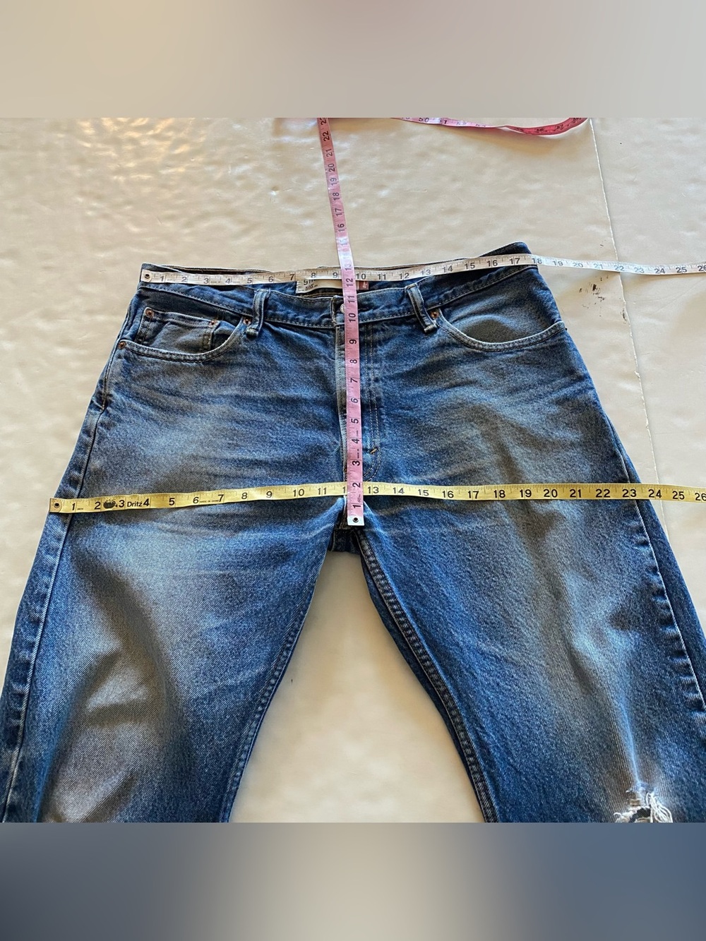 Levis 505 Distressed Jeans Mens 34 36 Womens 32 Levi’s Straight Jean Cotton Blue - Picture 3 of 13